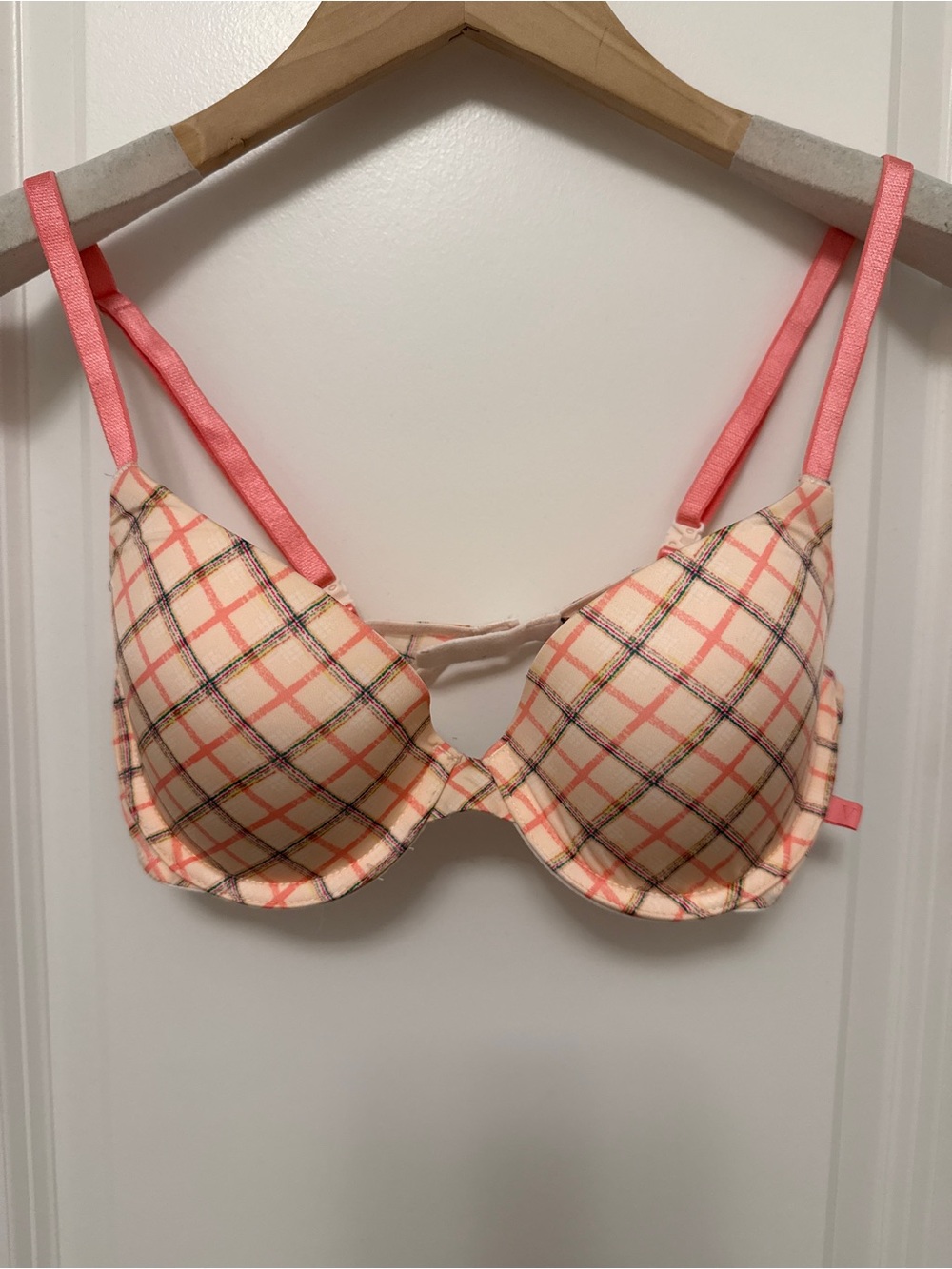 Victoria's Secret Plaid Push-Up Bra in Peach and Pink
